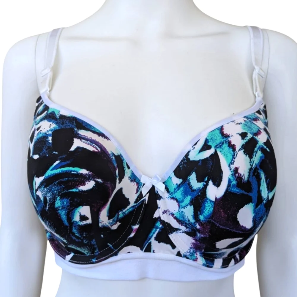 Torrid Curve Abstract Butterfly 🦋 Blue & Black Full Cvrge Bra W Underwire - Picture 2 of 9